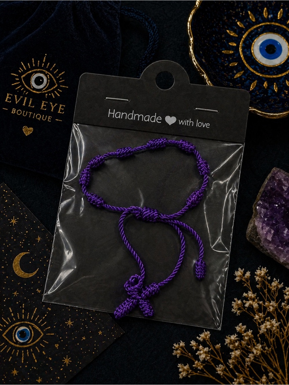 Handmade Purple Knotted Cord Bracelet